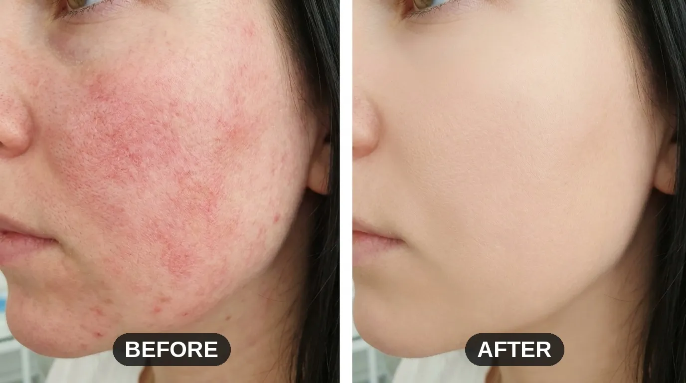 Skin redness before and after