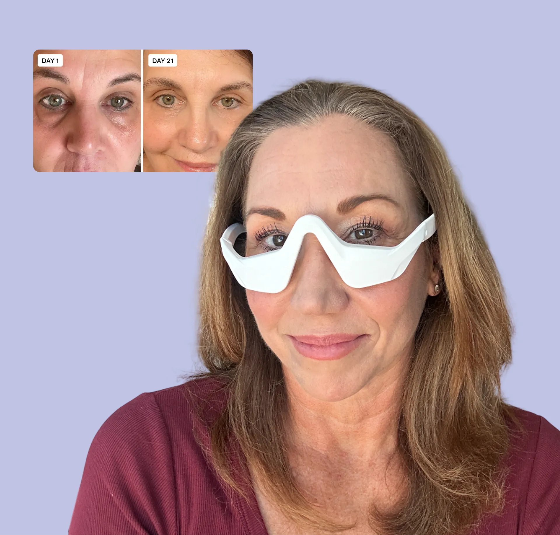 Woman wearing eye rejuvenating glasses