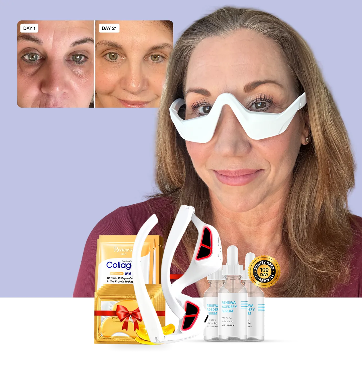 Woman wearing eye rejuvenating glasses