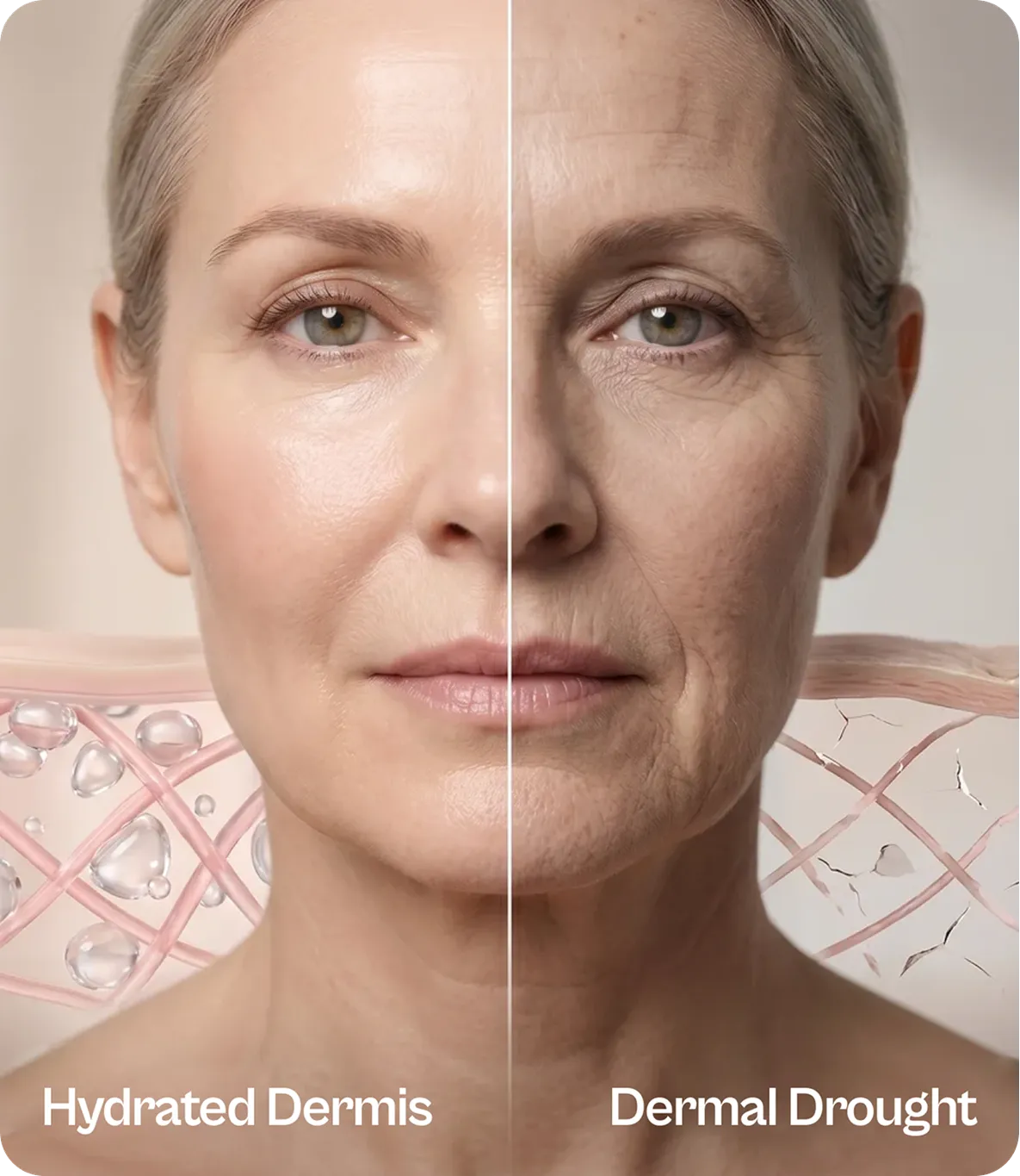 Hydrated dermis and dermal drought comparison