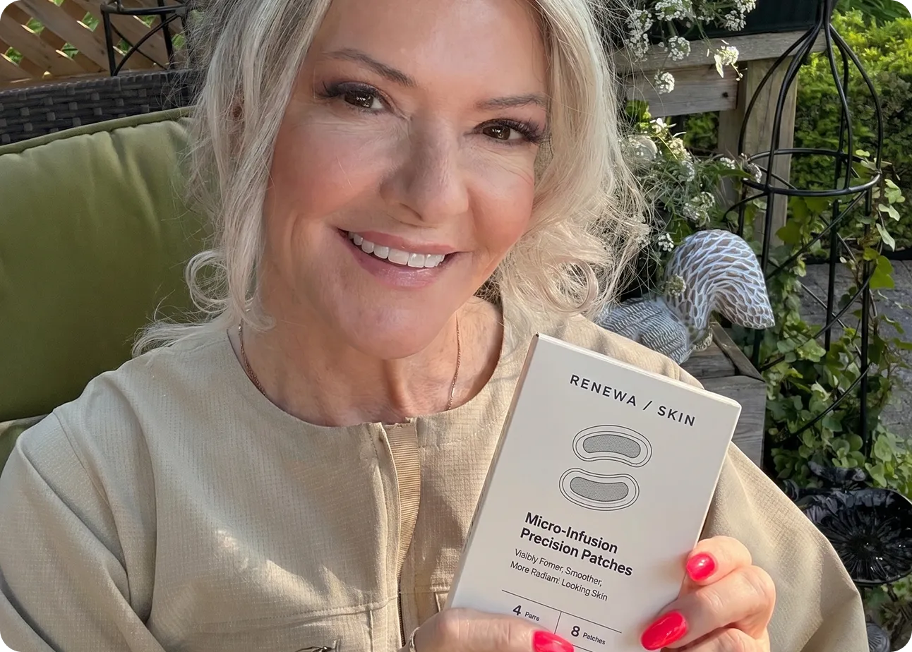Christine holding Renewa Skin Micro-Infusion Precision Patches