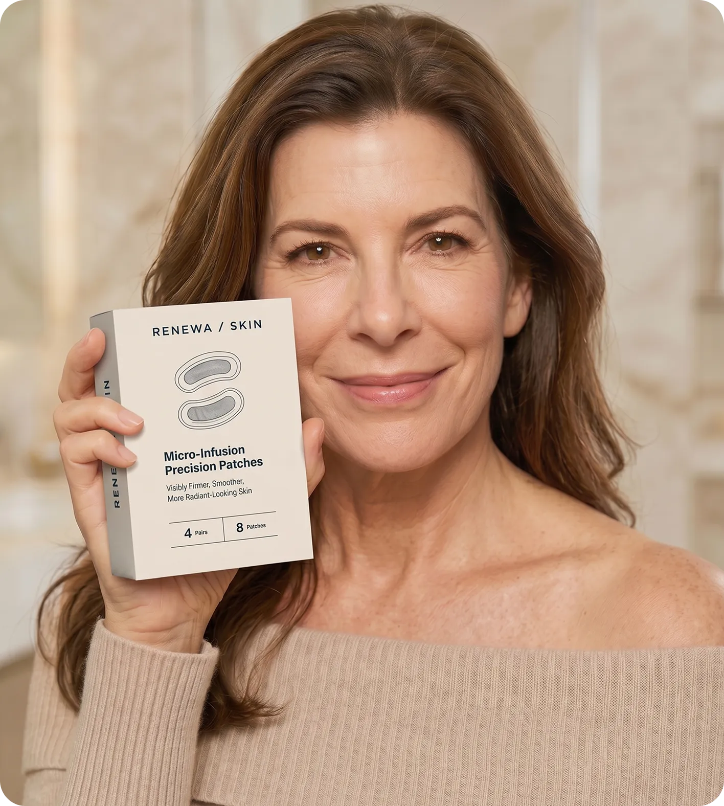 Woman holding Renewa Skin Micro-Infusion Precision Patches
