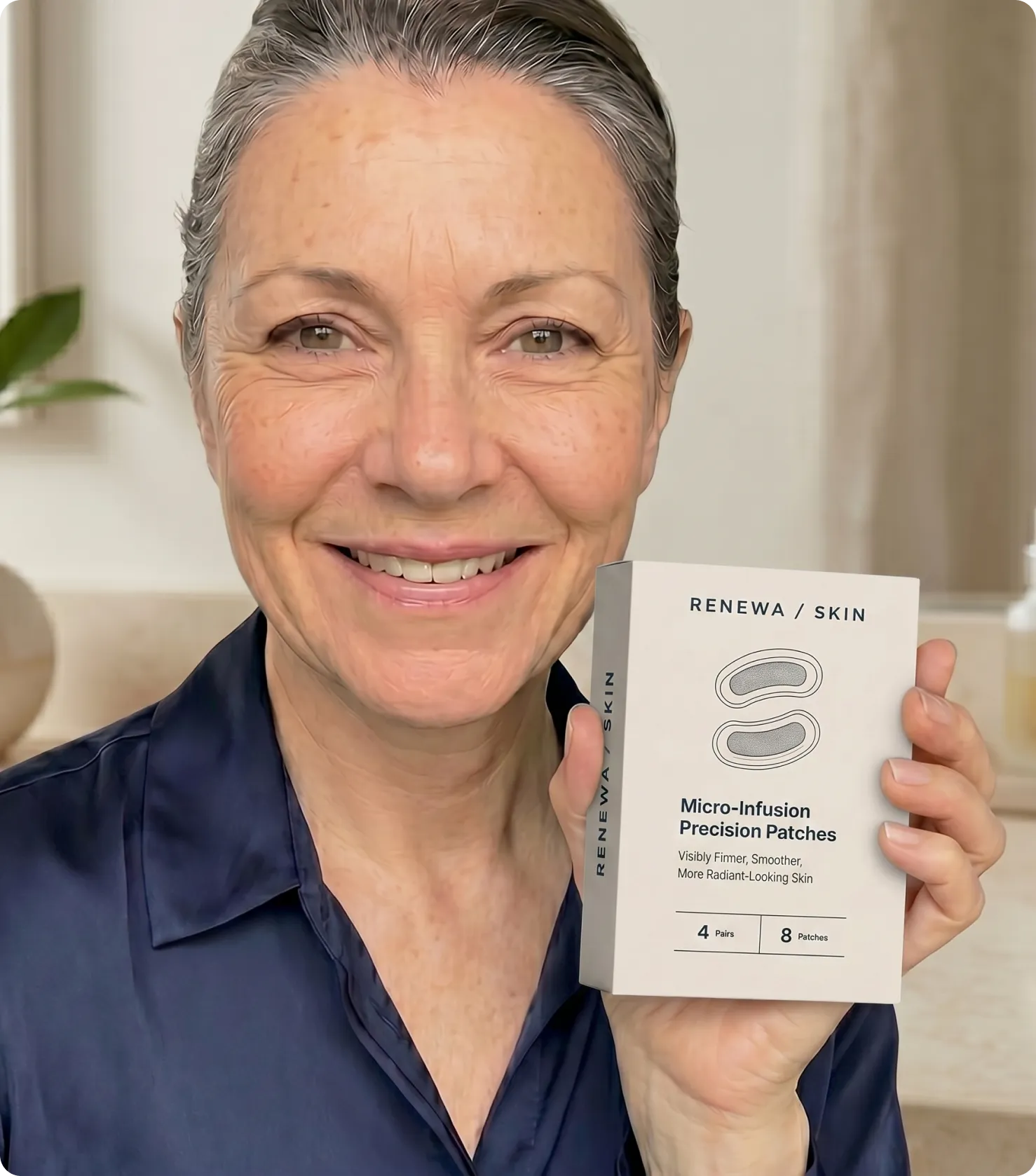 Woman holding Renewa Skin Micro-Infusion Precision Patches