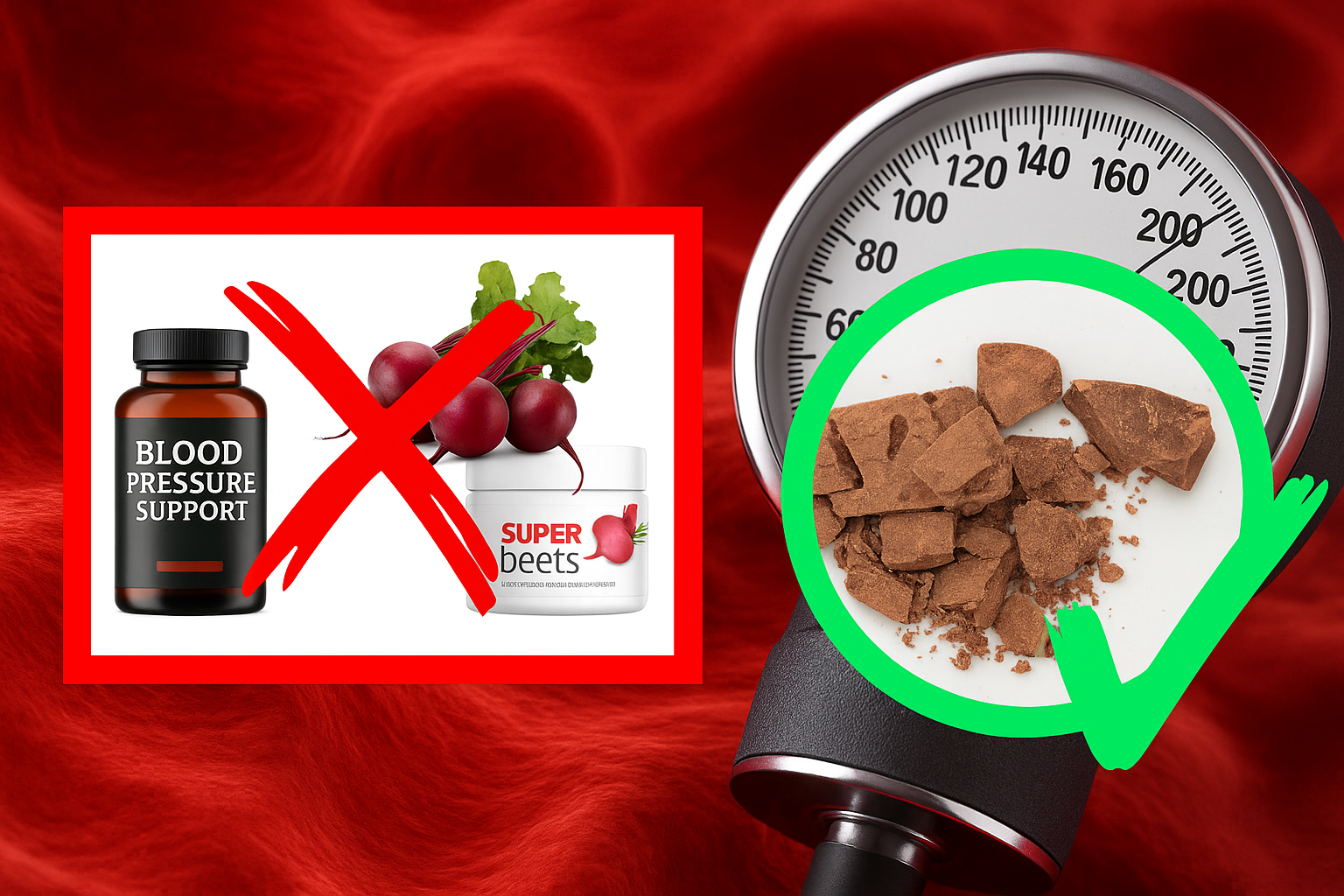 Image with supplements crossed out and chocolate pieces checked.