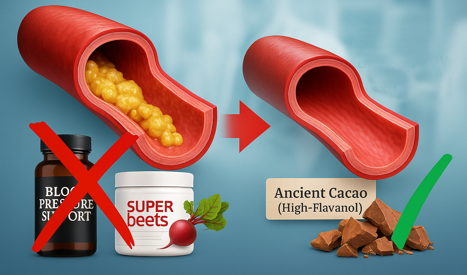 Image with supplements crossed out and chocolate pieces checked.