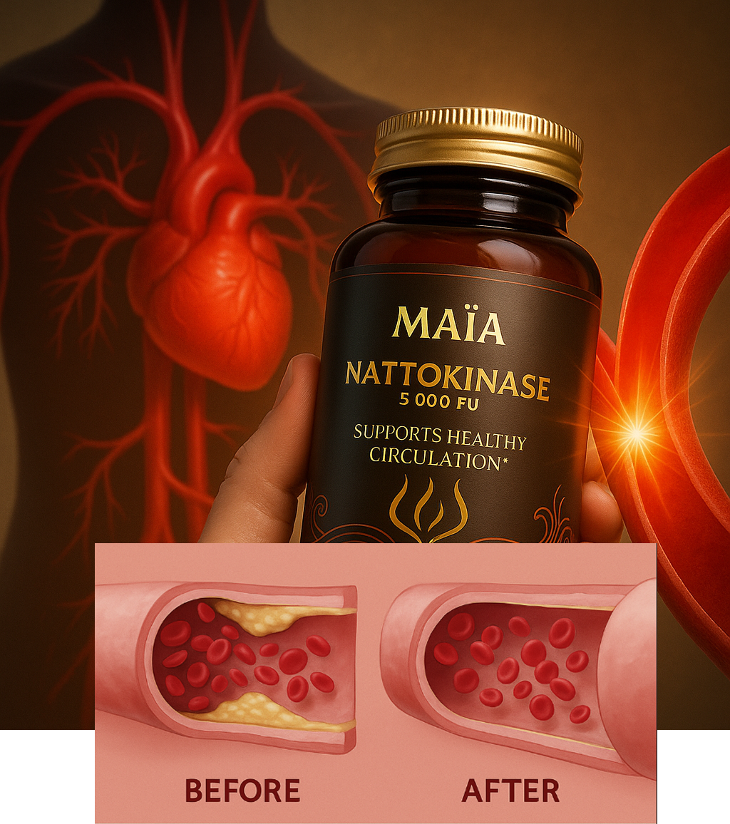 Illustration of blood cells in a vessel and broken chocolate pieces on a patterned wrapper.
