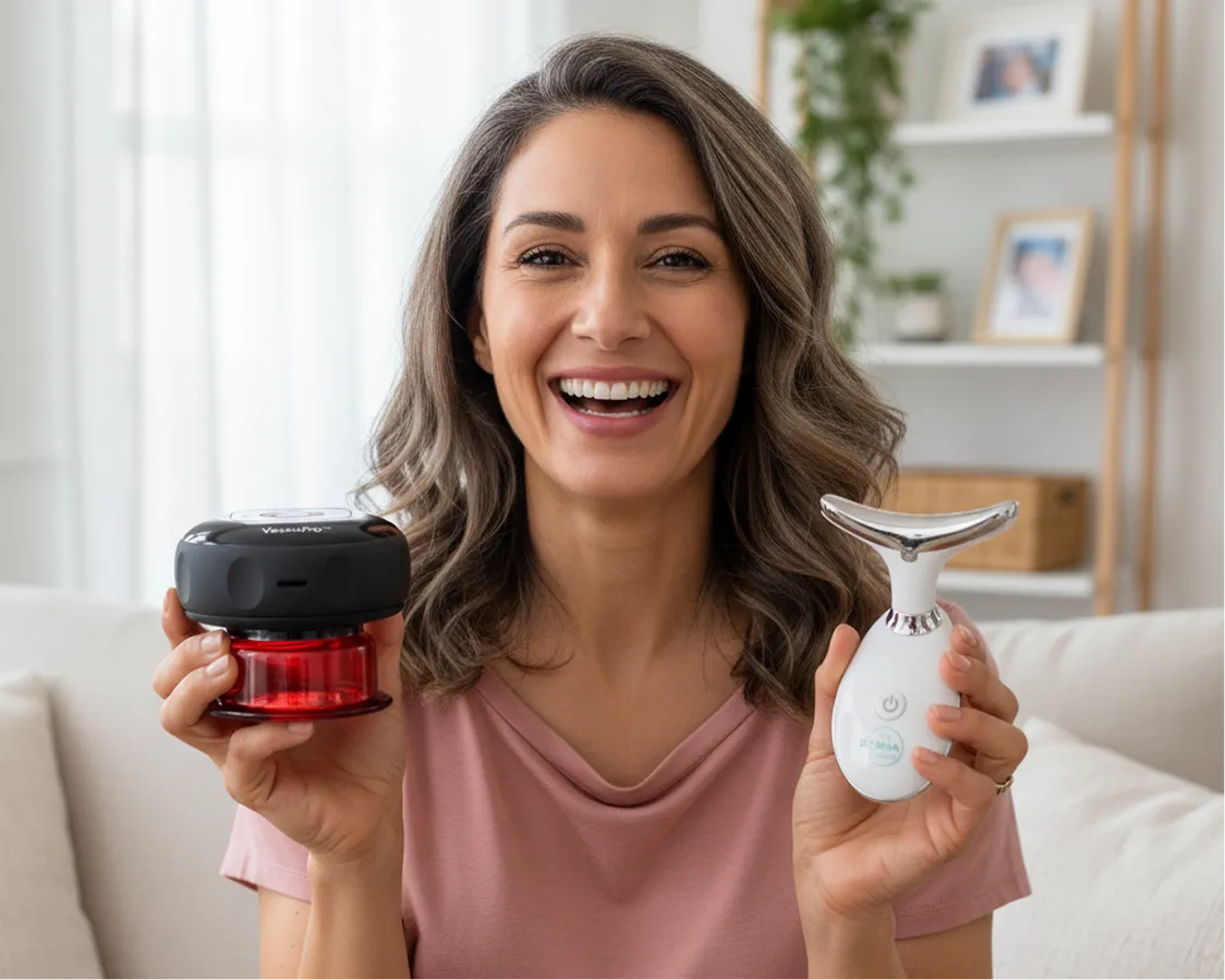 Happy woman with toned arms