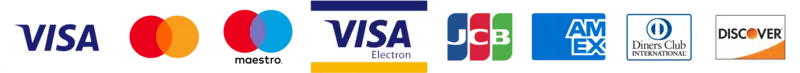 Accepted payment methods: Visa, Mastercard, Maestro, JCB, American Express, Diners Club, Discover