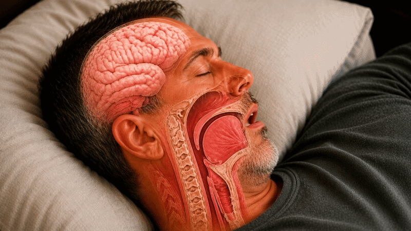Illustration of a collapsing airway during sleep