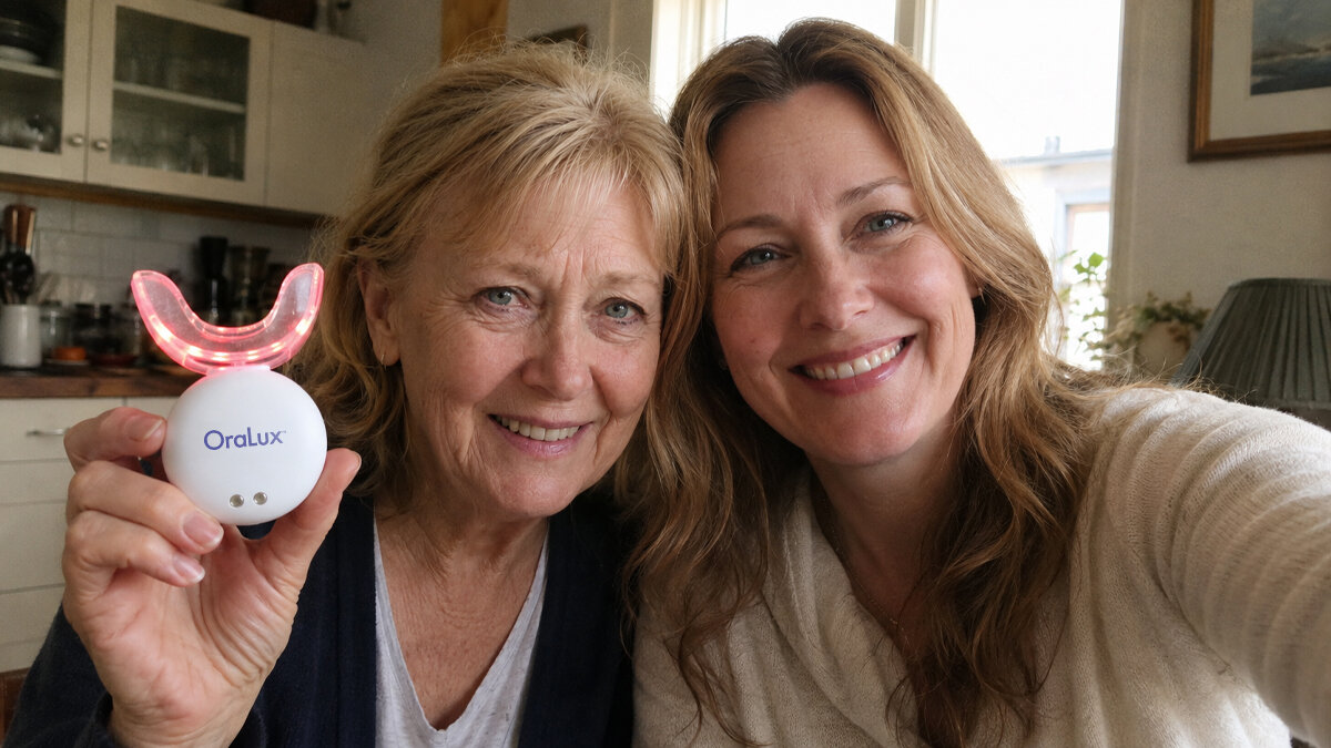 Mother using YOYOLE red light therapy