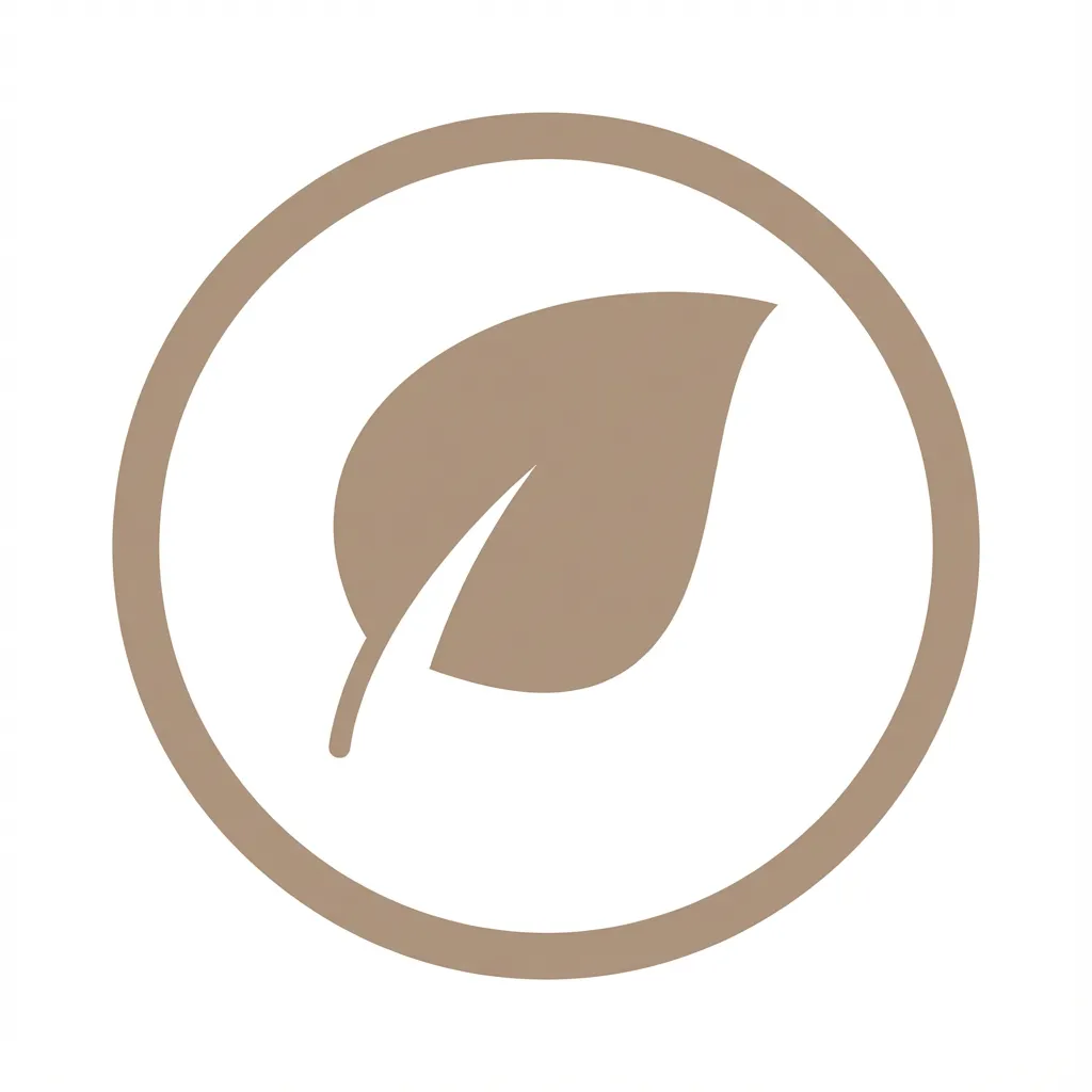 A brown leaf icon enclosed in a brown circle.