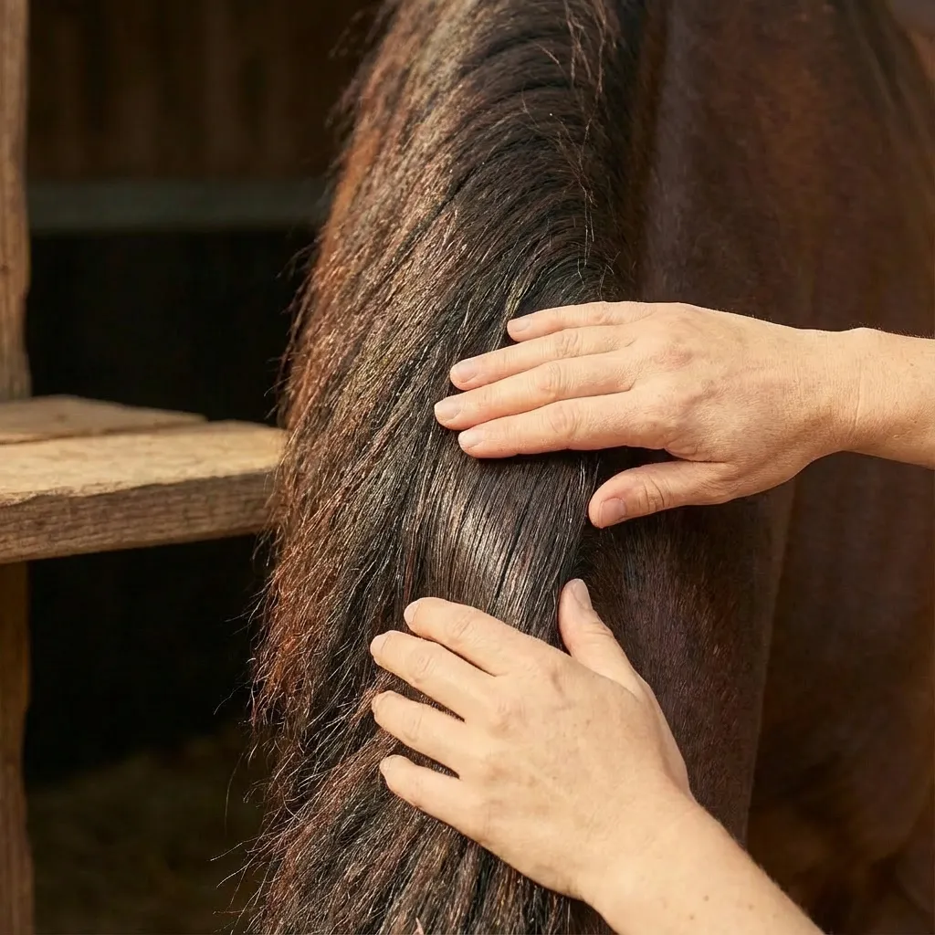 Clear glass mug of frothy coffee held by hand with red nails.