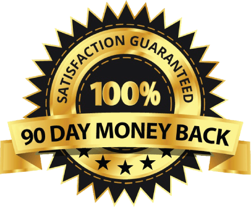 Gold badge with '100% Satisfaction Guaranteed, 90 Day Money Back' text.