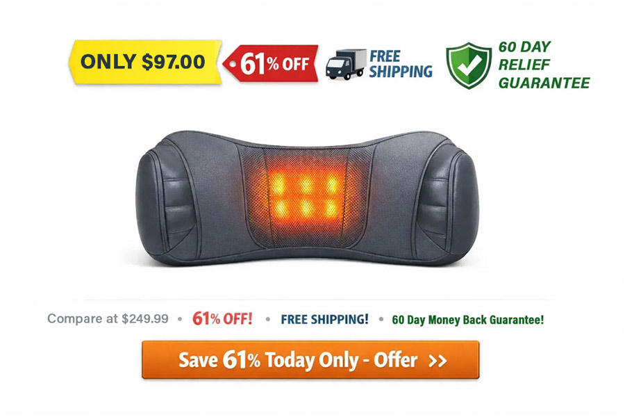 ReliefMD Back Massager hero shot with travel bag and accessories