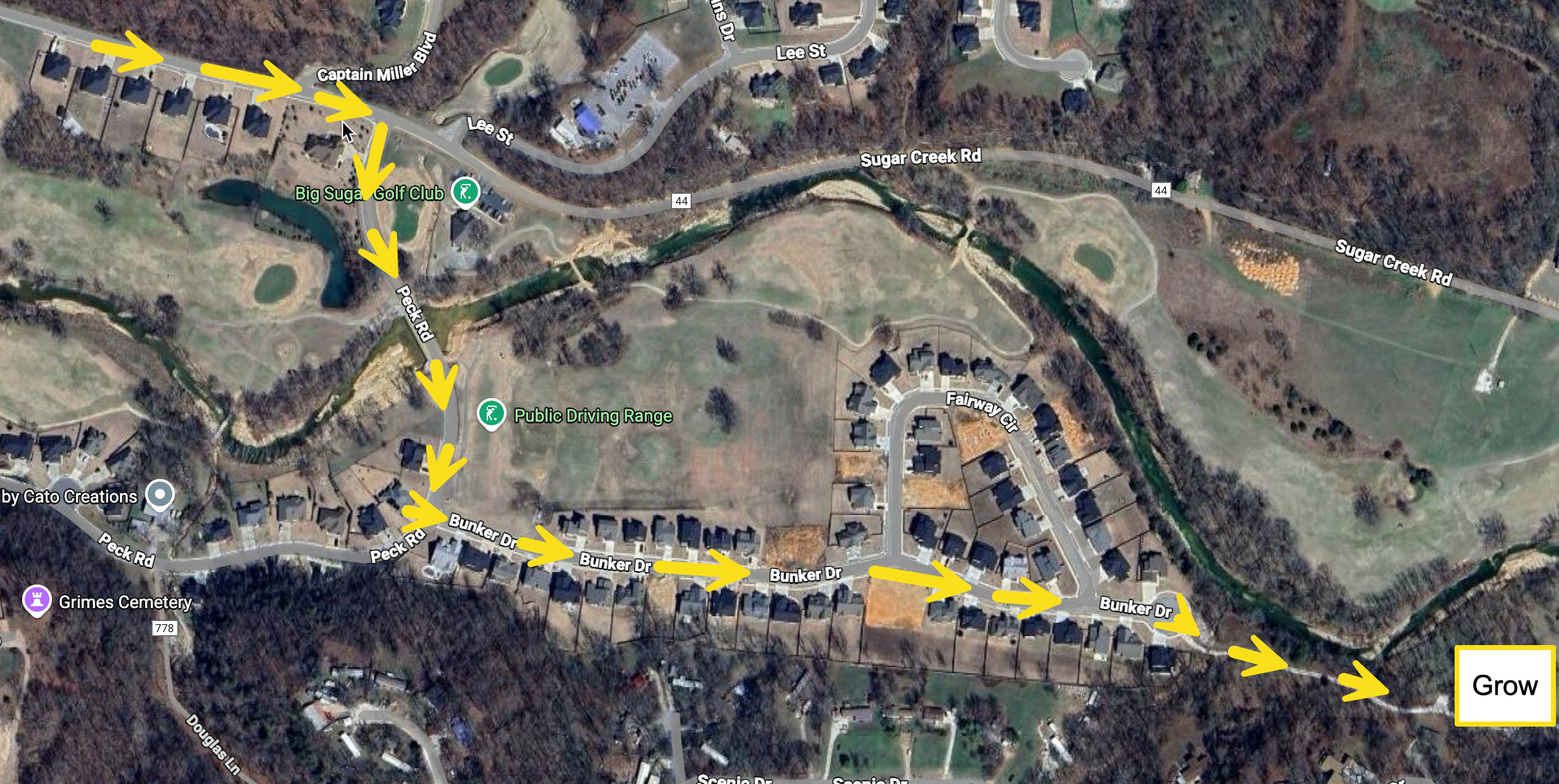 BareRemedy Grow Farm Location Map in Pea Ridge, Arkansas showing directions from Bentonville, Rogers, and Springdale