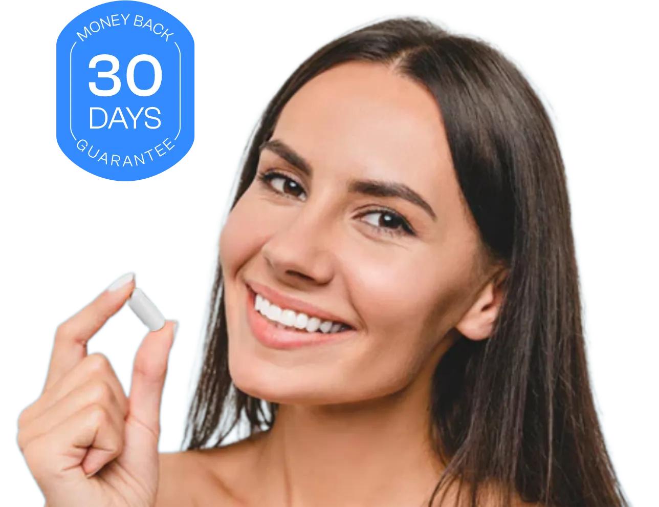 Smiling woman holding softgel