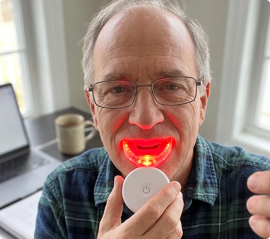 Man using GumRevive red light gum therapy device