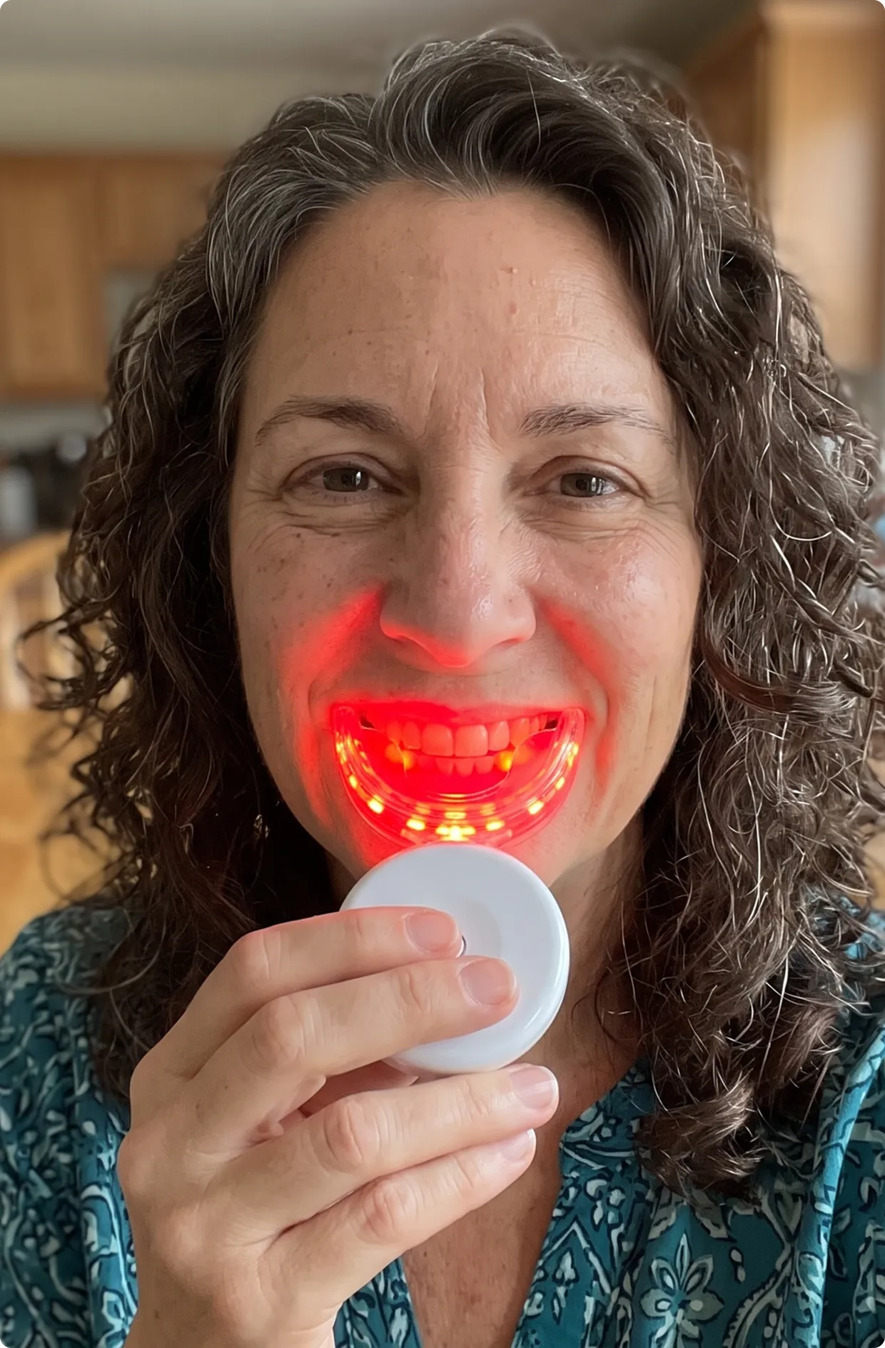 Woman using GumRevive device
