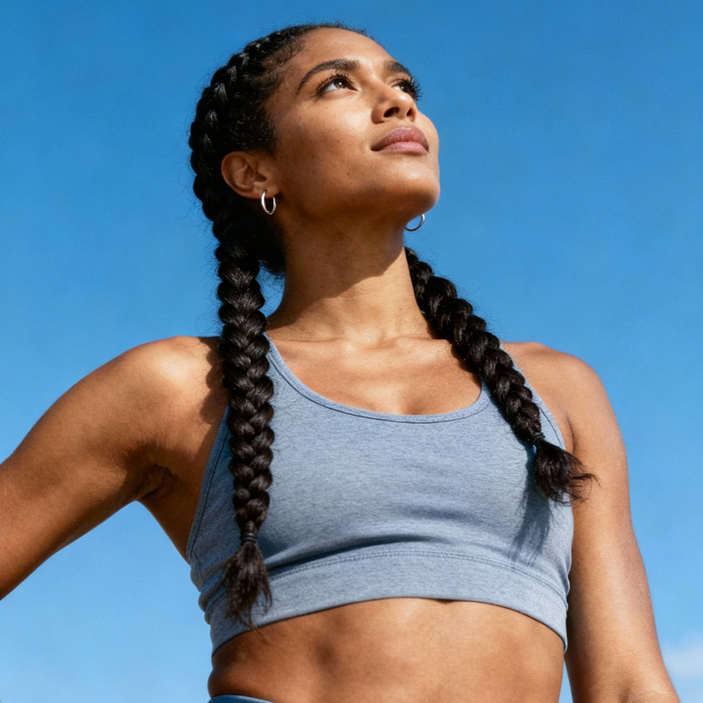 A woman wearing Path while relaxing by stretching.