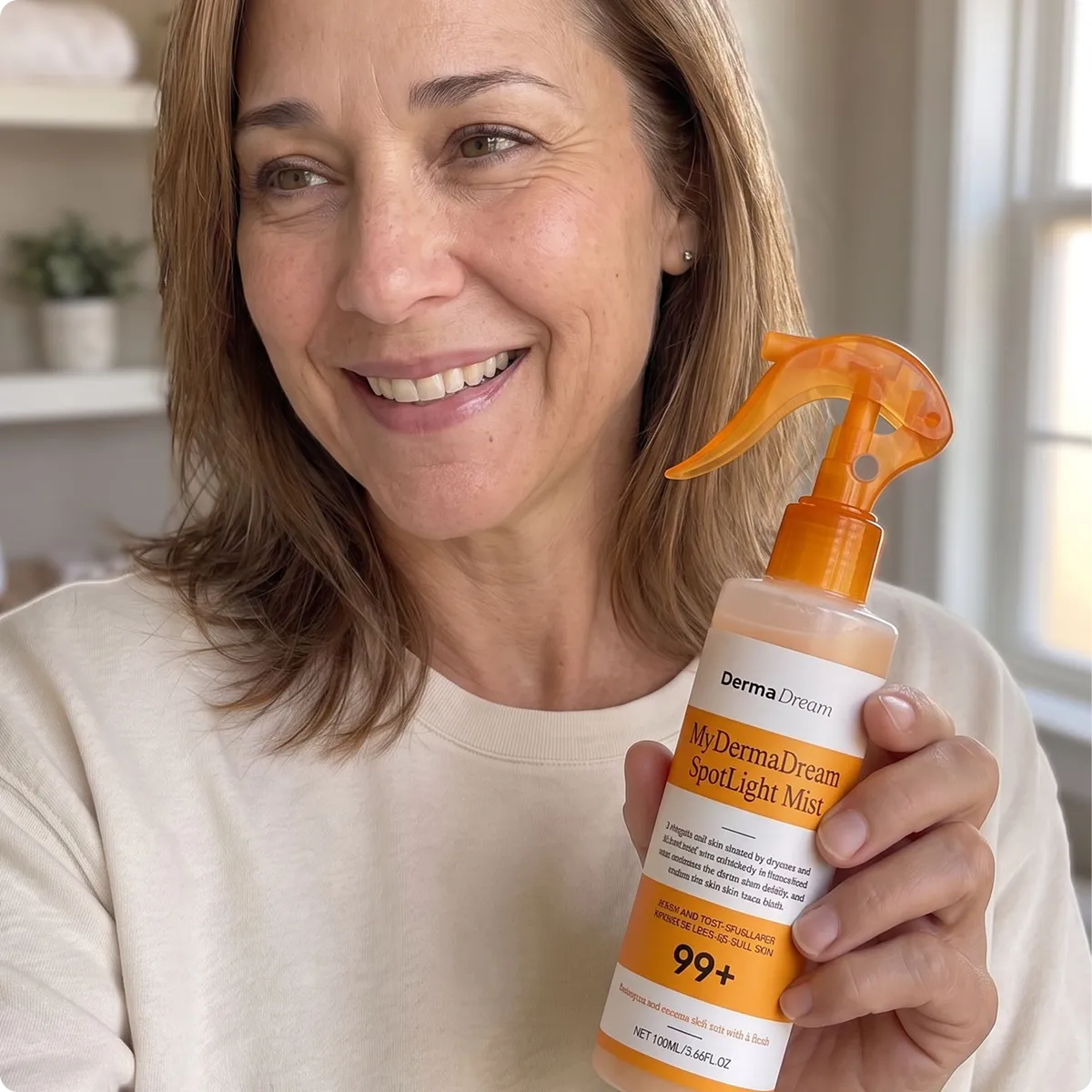 Woman holding Derma Dream Spotlight Mist