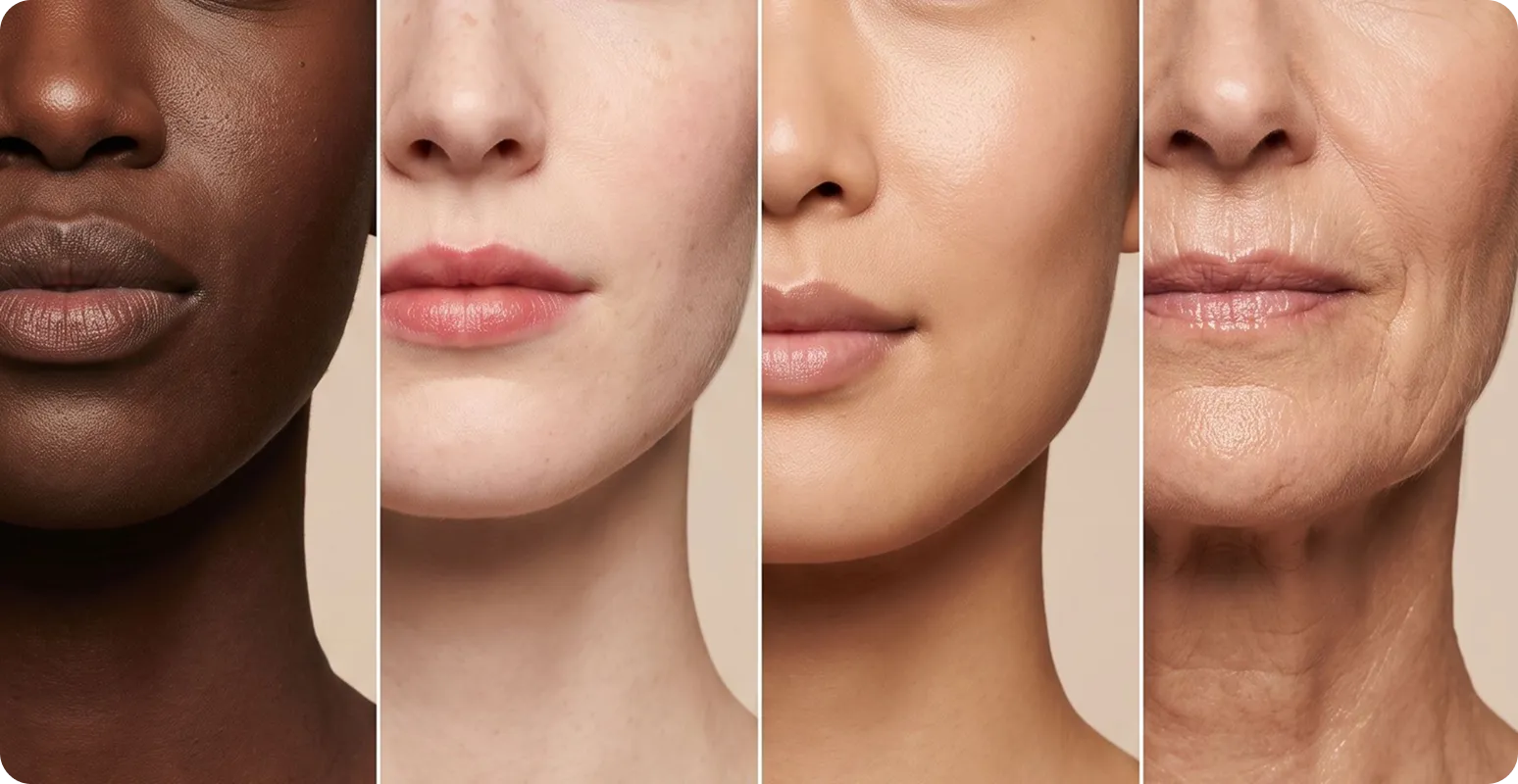 Women with a range of skin types and tones