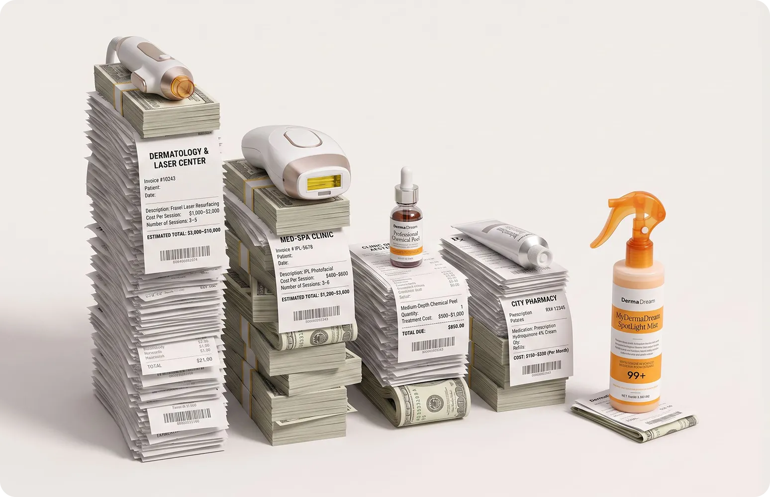 Dark spot treatments displayed with their costs