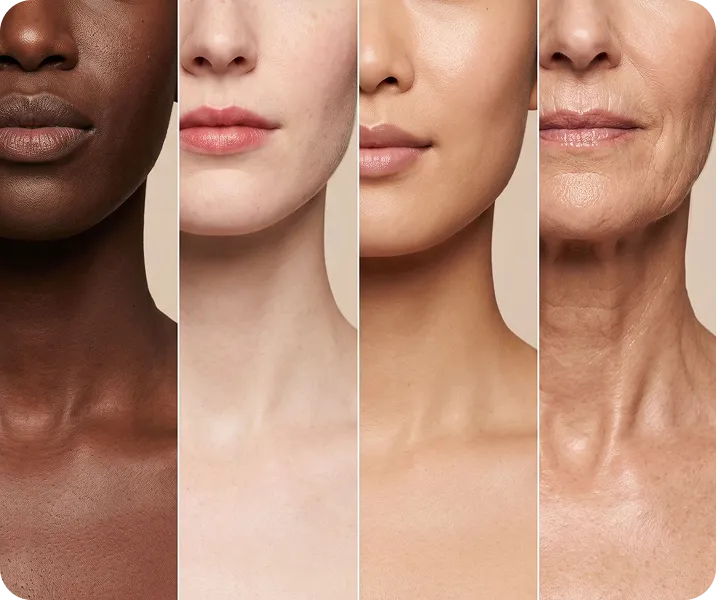 Women with a range of skin types and tones