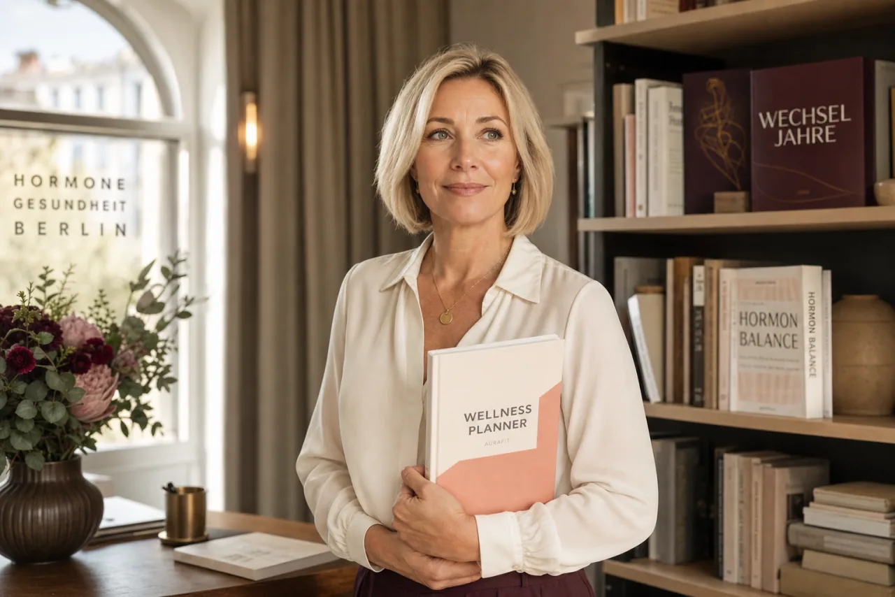 Hormon-Spezialistin mit dem Wellness-Planer in heller Praxis