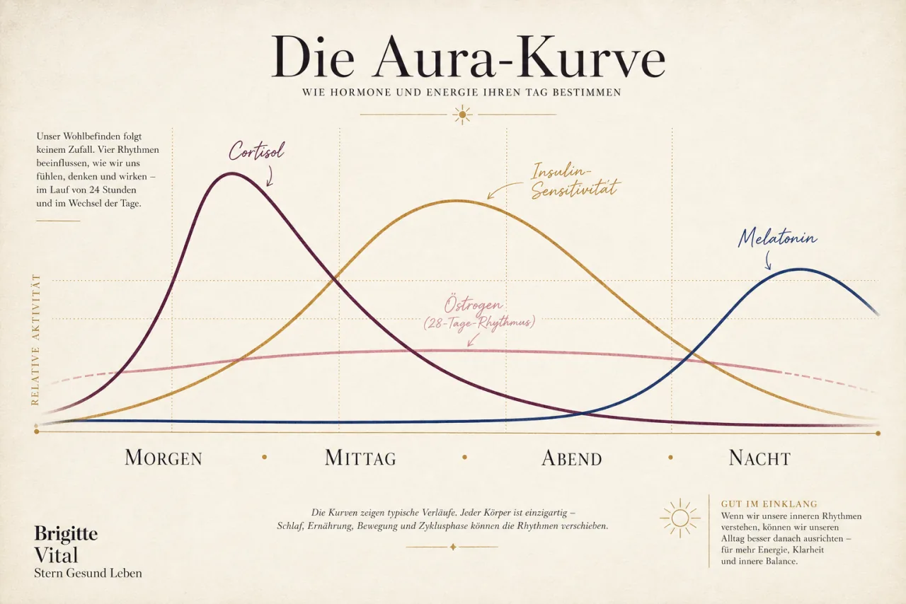 Aura-Kurve · Hormon- und Energierhythmus über 24 Stunden