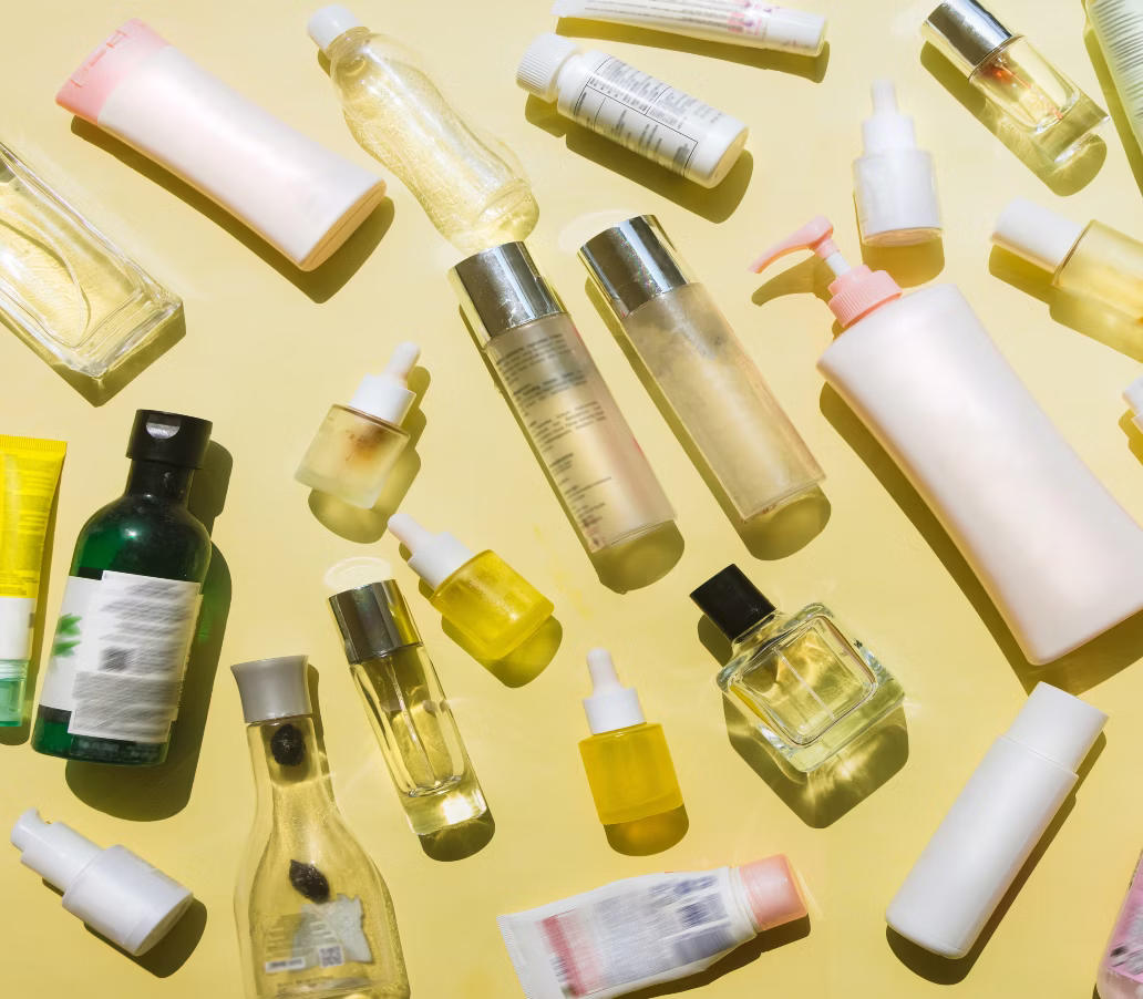 A table full of creams, serums and moisturizers from local drug stores