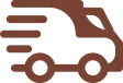A stylized, brown delivery van icon with motion lines.