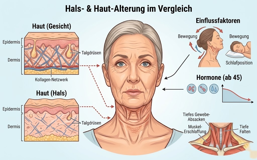 Schematische Darstellung der Hautschichten am Hals