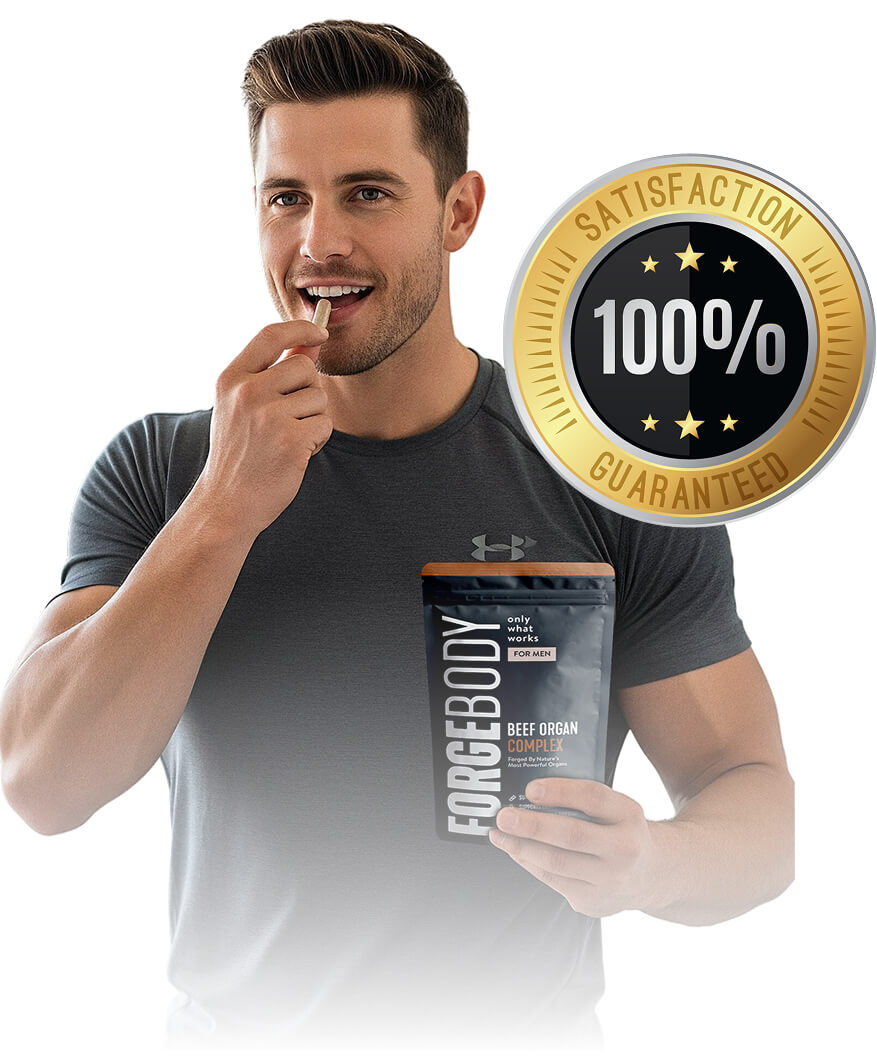 Man holding FORGE BEEF ORGAN COMPLEX product