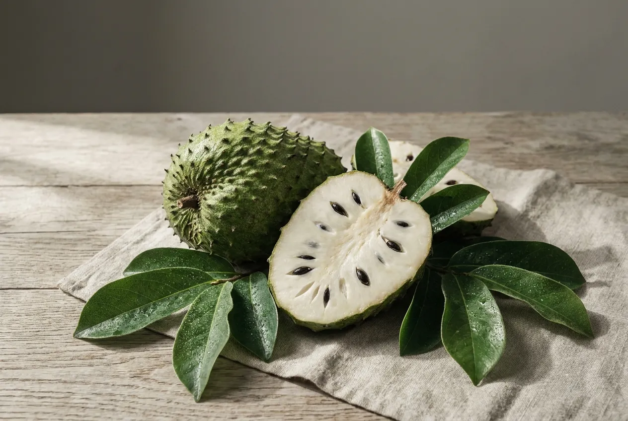 Soursop fruit and leaves