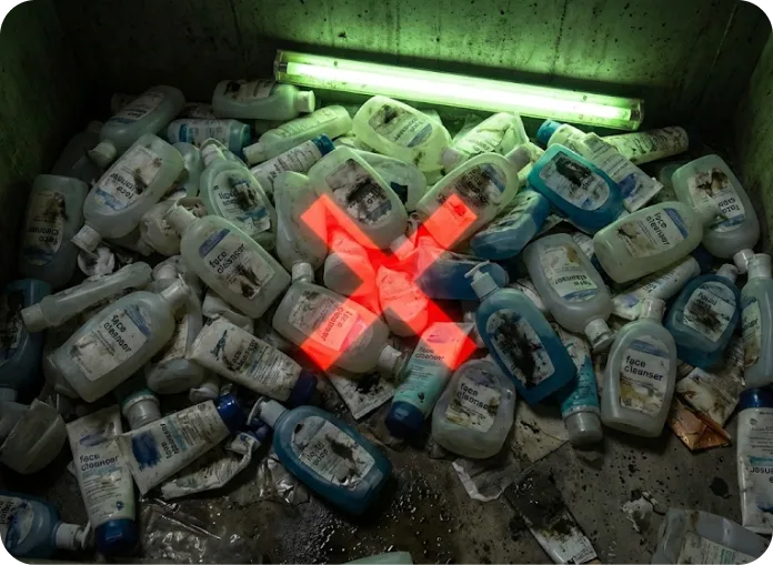 Damaged face wash bottles illustration