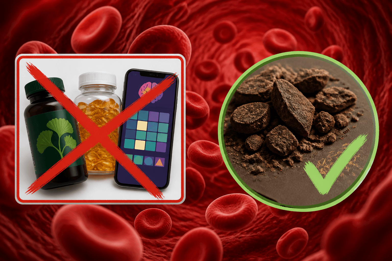 Image with supplements crossed out and chocolate pieces checked.