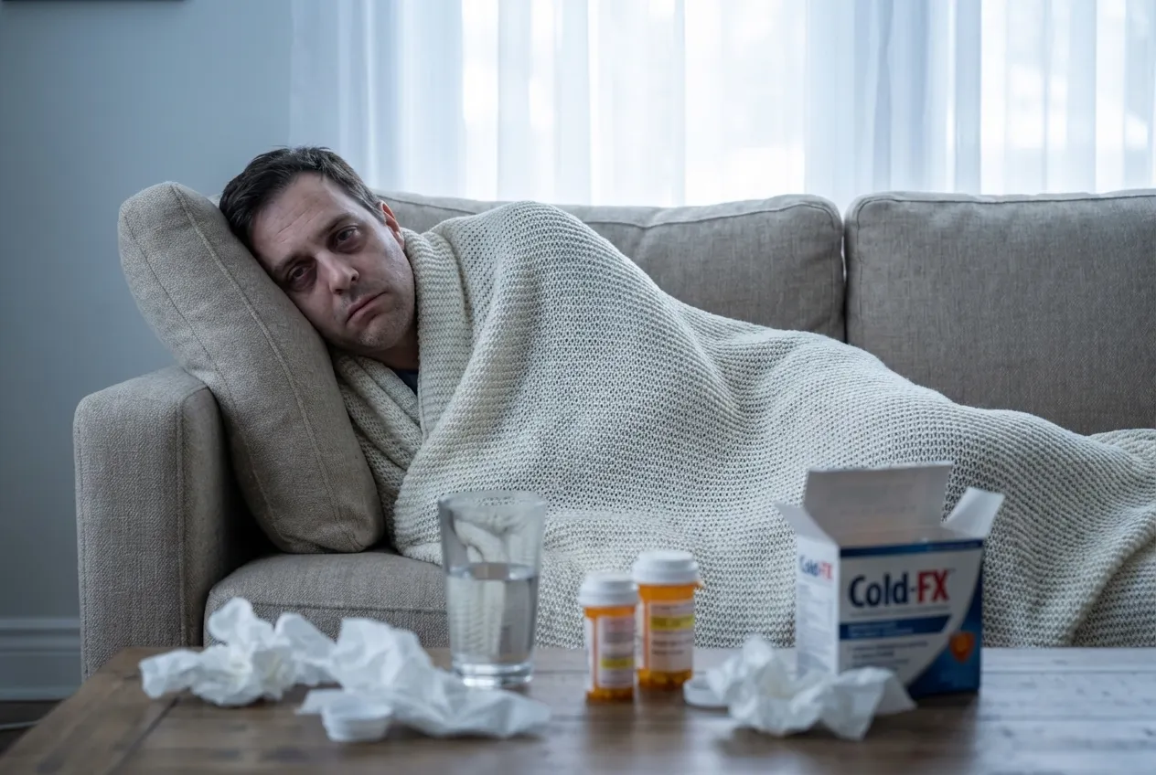 Woman feeling exhausted on couch