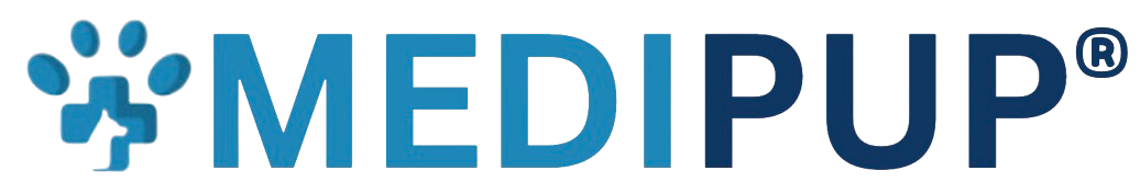 Logo with the word 'MEDIPUP' and a paw print design.