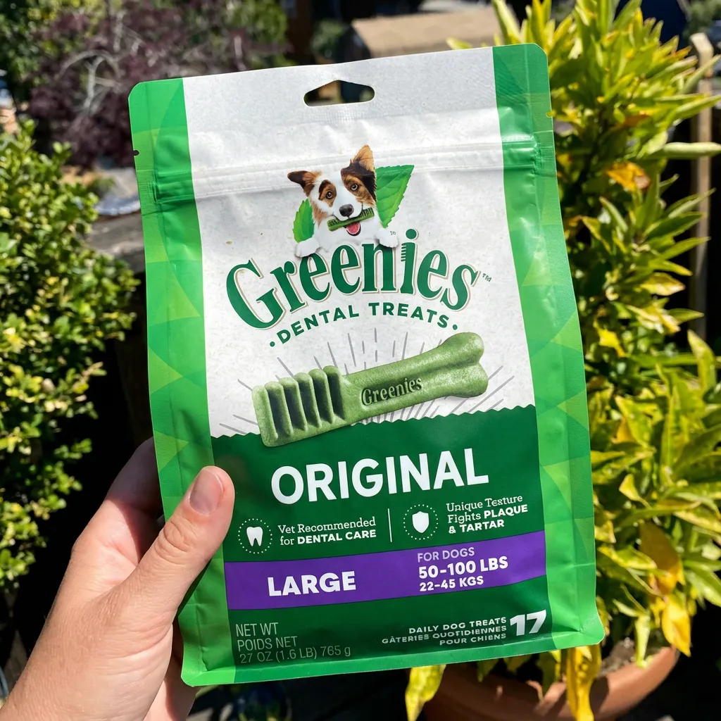 Dog with dental treats