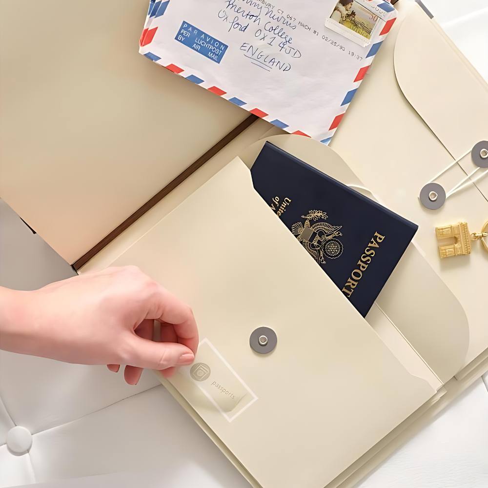 A thoughtful woman reviewing important documents at a kitchen table