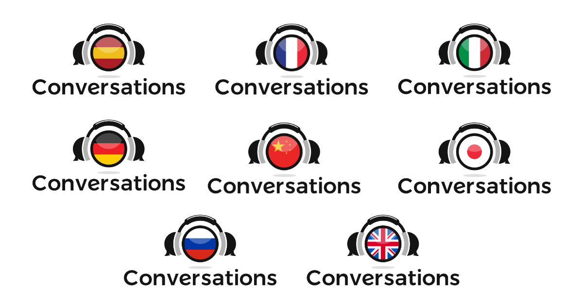 Conversations available in Spanish, French, Italian, German, Japanese, Chinese, Russian and English