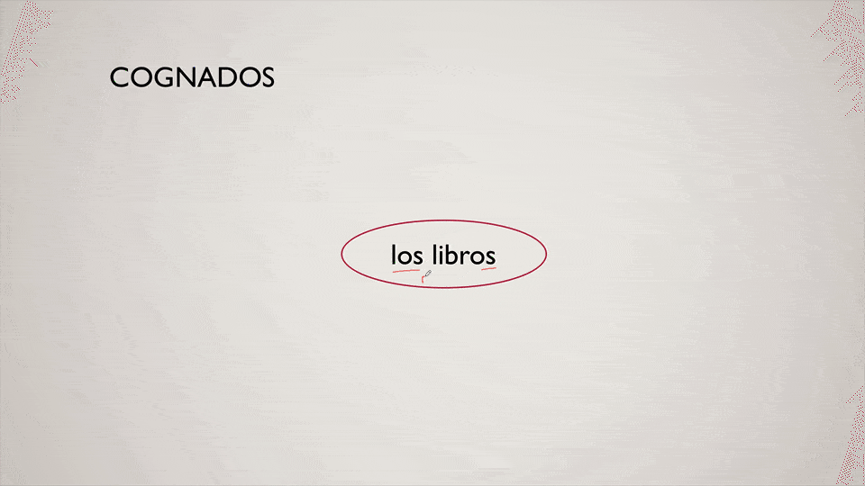 Cognates lesson showing 'los libros' circled — words you already know from English