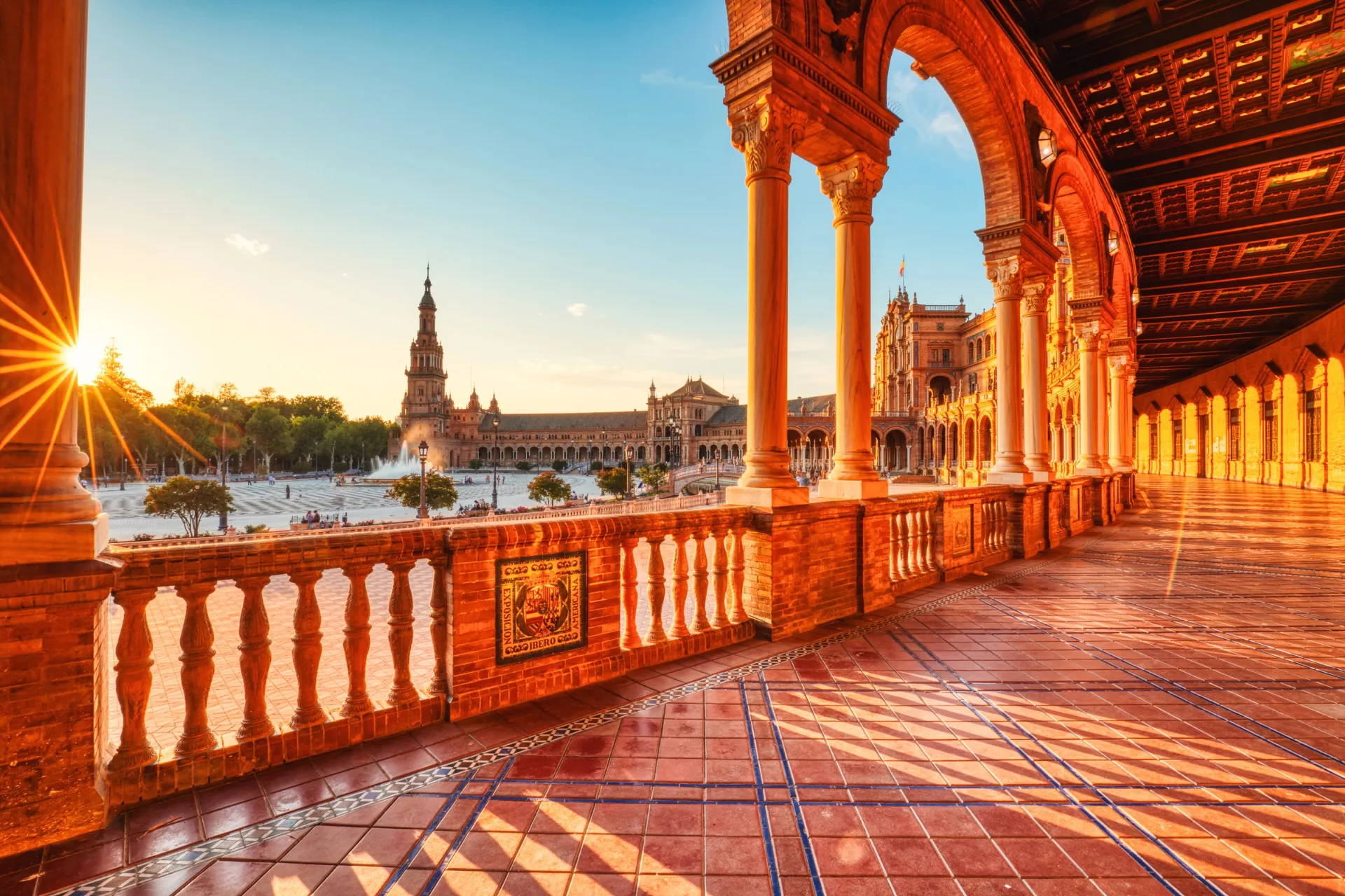 Plaza de España at sunset in Seville, Spain