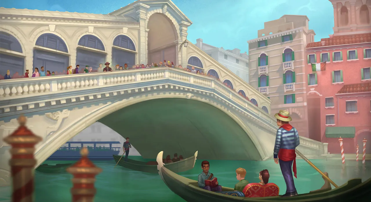 Cover illustration from L'Uomo col Cappello, three friends on a mystery adventure across Italy