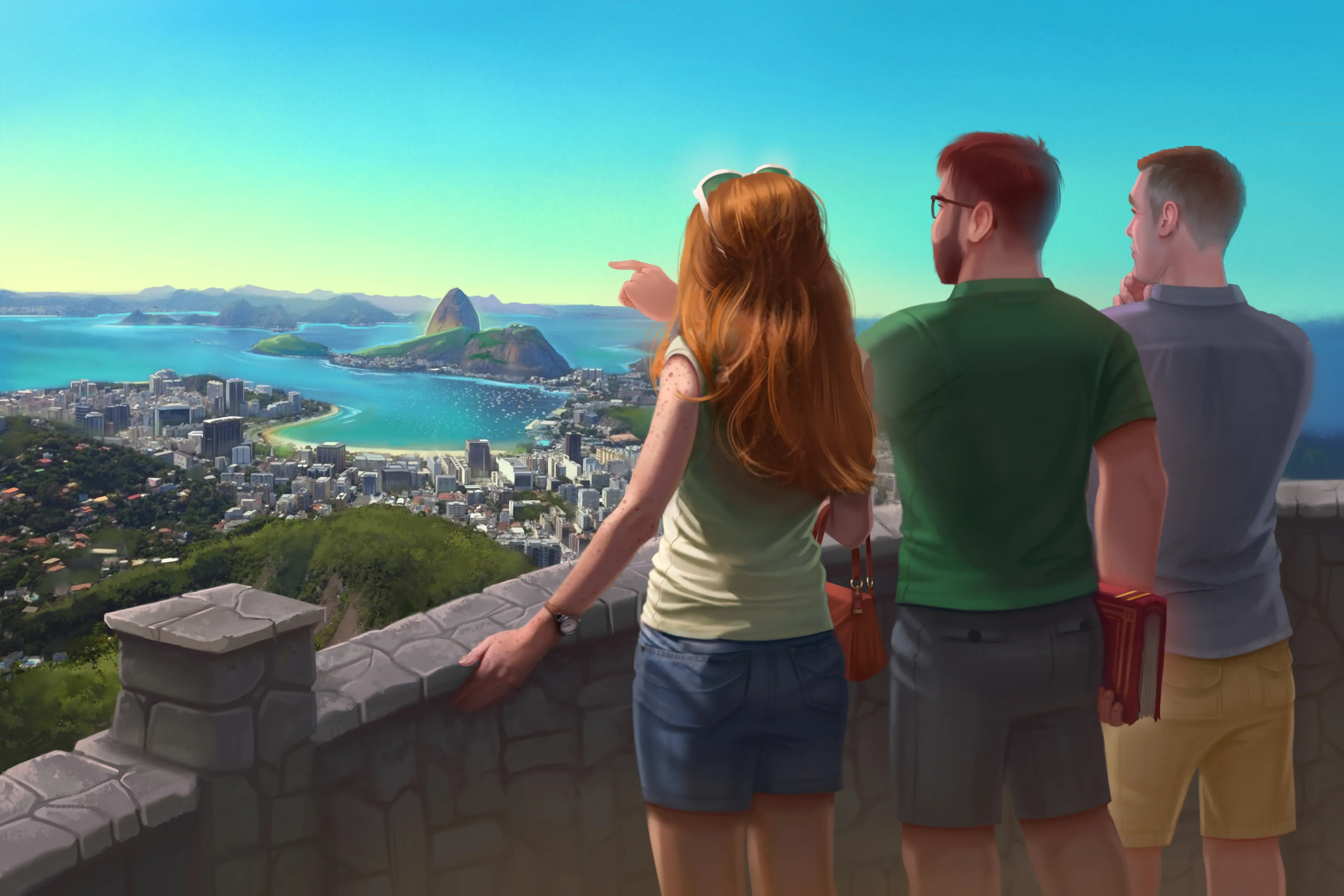 Cover illustration from O Homem do Chapéu — three friends on a mystery adventure across Brazil