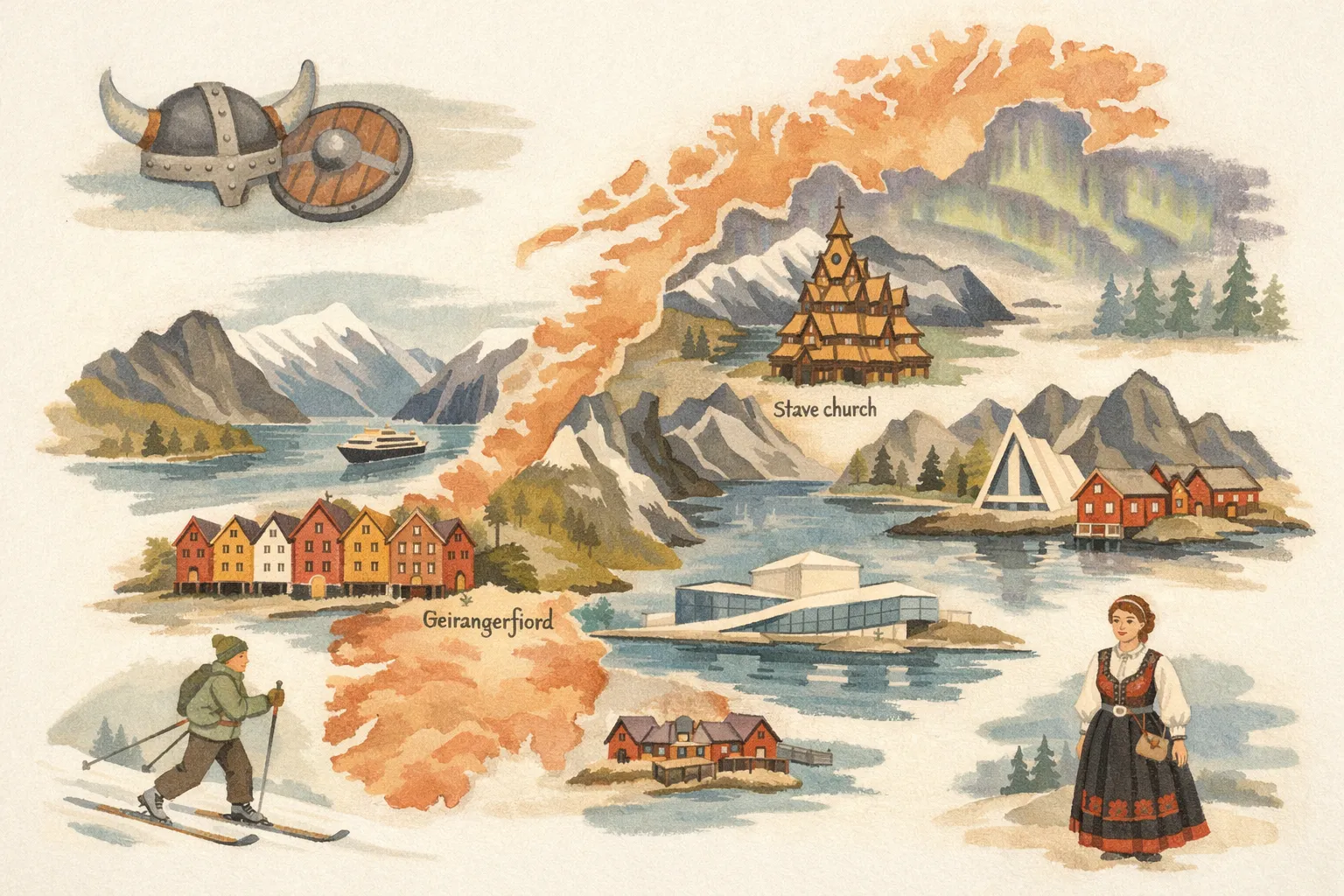 Cultural lesson exploring Norway, its fjords, Viking heritage, and outdoor traditions
