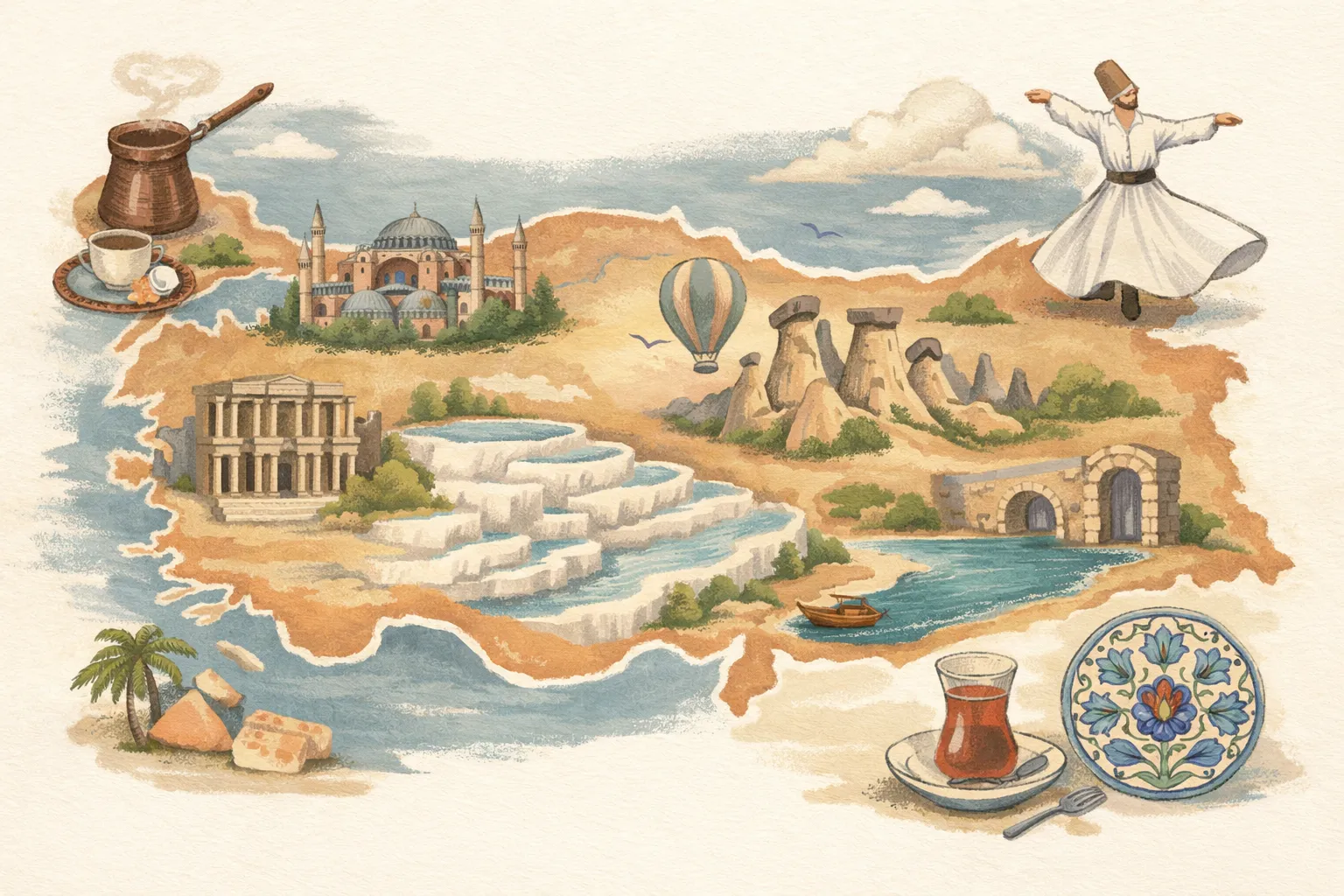 Cultural lesson exploring Turkey, its bazaars, hospitality traditions, and the meeting point of East and West