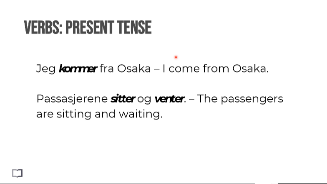 Grammar lesson breaking down a Norwegian sentence word by word with English translations