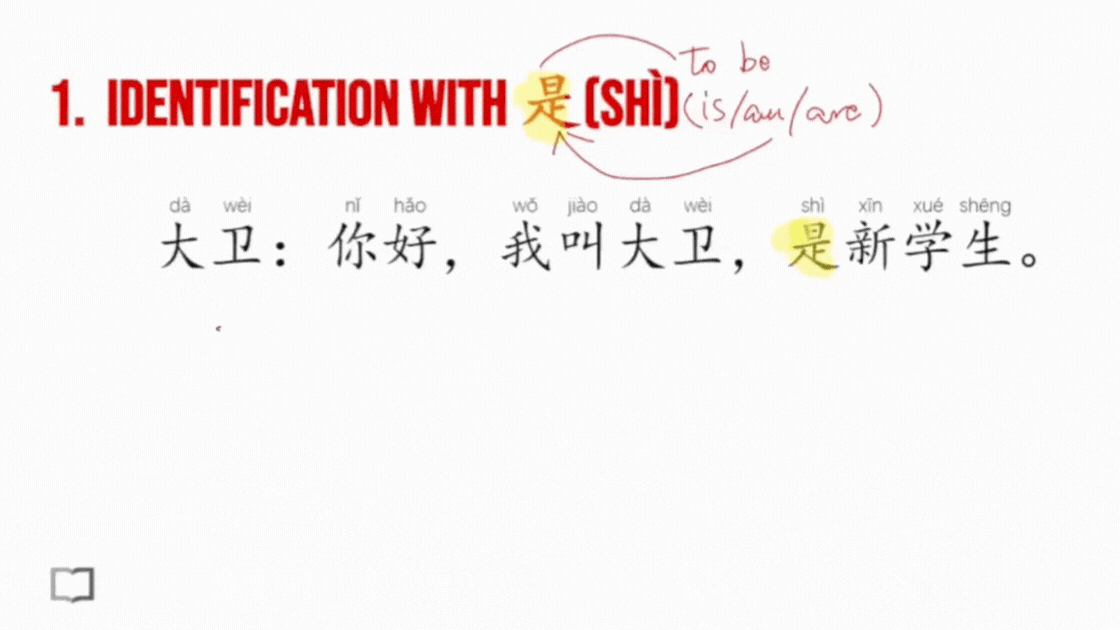 Grammar lesson breaking down a Chinese sentence word by word with English translations