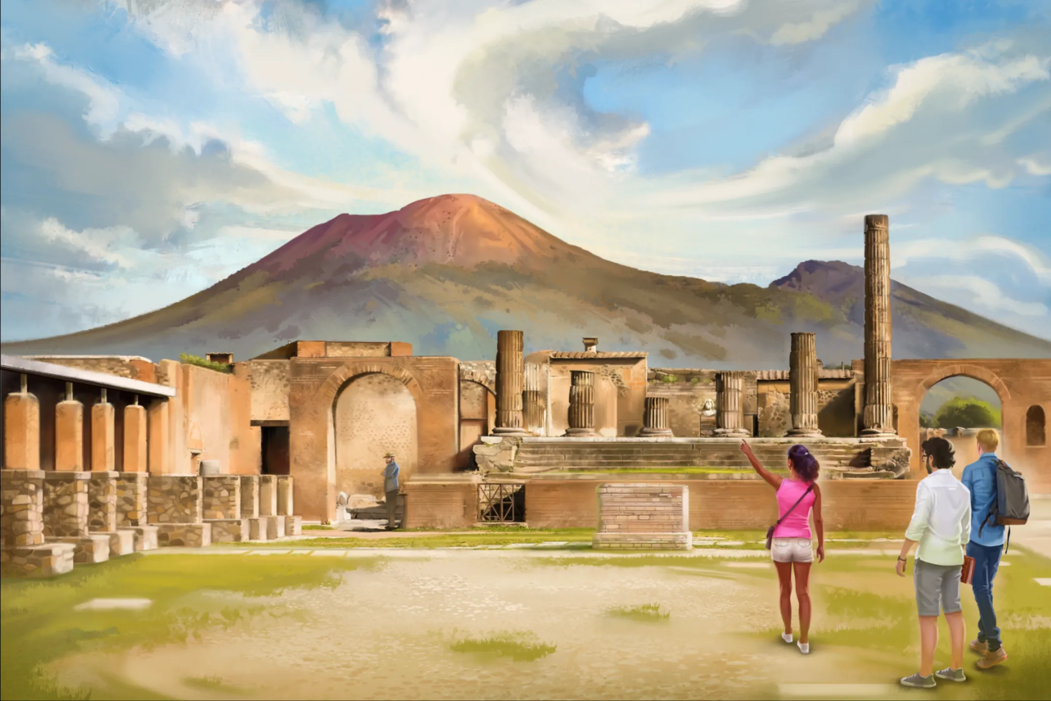 Story comprehension review with illustration and multiple-choice quiz